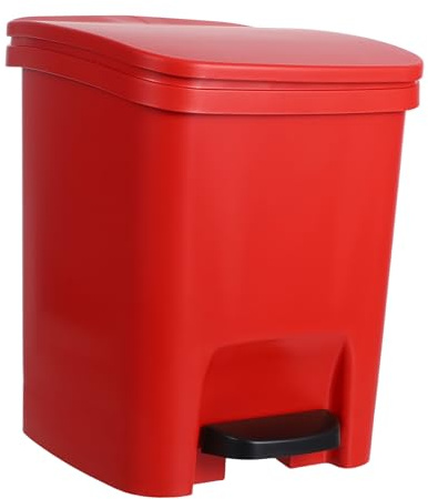 JECOMPRIS Plastic Waste Paper Bin Bedroom 10l with Foot Pedal Design and Flip Lid, Rectangular Red Trash Bin for Home, Kitchen, Bathroom, and Office Use, Sturdy Plastic Wastebasket