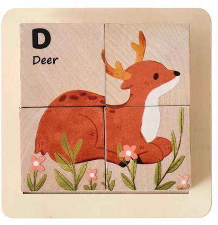 JISADER Holzpuzzles Tiererkennung Holzpuzzle 3D Steckpuzzles für 3 4 5, Waldtier