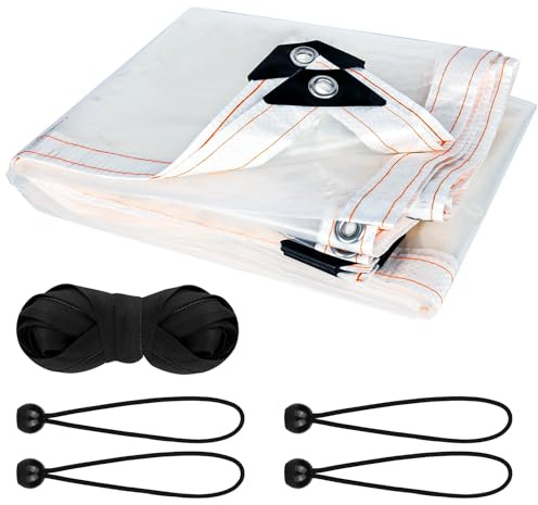 Lona transparente impermeable resistente de 4 m x 3 m, lona transparente de PVC transparente con ojales, cuerda y bola hinchable, lona impermeable para el hogar, al aire libre, camping, caravana
