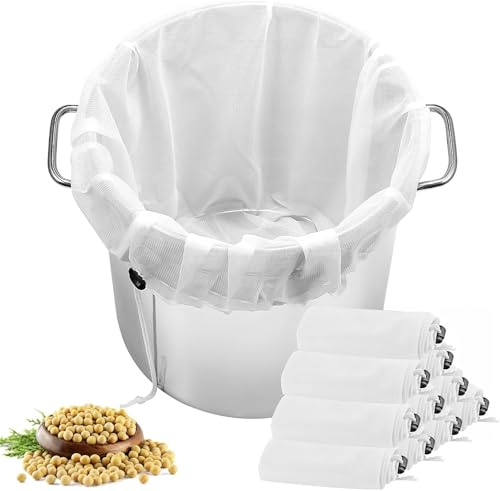10Pcs Brew Bags 66x56cm, Drawstring Straining Bag, Reusable Fine Mesh Filter Bags for Home Brewing, Wine Making & Nut Milk Press Strainer, Jelly Bag for Jam Making with Drawstring Closure