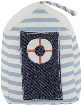 Seaside No.64 Butoir de porte comme maison de plage / cabane de plage - Support de fenêtre lourd en coton/feutre - Motifs maritimes comme ancre / bouée de sauvetage - Mobile avec dragonne (coton, toit
