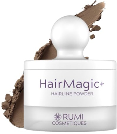 Rumi Cosmetiques HairMagic+ Root Touch Up Powder for Mature Women – Instant Gray Hair Coverage & Hairline Filler – Water-Resistant, Natural Finish, with Argan Oil & Vitamin E (Medium Brown)