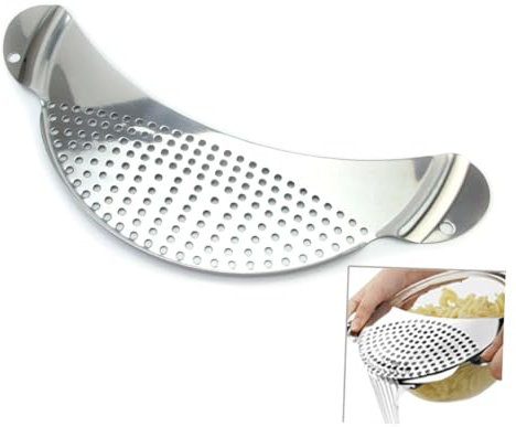 VERDANVERSE Scolapasta in Acciaio Resistente Per Scolare Pasta e Riso Colino Due Manici Larghi Per Controllo Facile Anticorrosivo Design Curvo Per Adattarsi a Pentole e Tegami Per Appendere