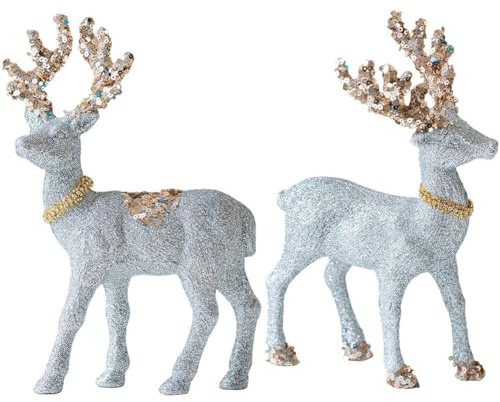Brxmpn 2pcs Reindeer Figurine Statue Glittering Deer Sculpture Christmas Deer Decor Desktop Ornament Elk Office Decoration Indoor Home Table Craft