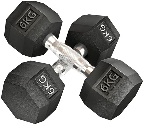 HOMCOM Ensemble d'haltères courtes total 2 x 6 Kg, haltères musculation fitness pour homme et femme, entraînement musculaire & haltérophilie - métal caoutchouc noir