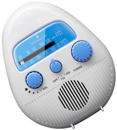 Gadpiparty Duschradio Weiß mit Abdeckung Kleiner Tragbares Fm/am Radio für Bad und Küche Klarer Klang und Automatische Sendersuche USB Laderadio mit Bass Lautsprecher