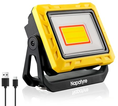 Napatyre LED Work Light Rechargeable, 2000LM Bright Portable Floodlight with 360° Rotatable Magnetic Base, Battery Powered Outdoor Security Light with Power Bank for Garage Workshop Camping (1 Pack)