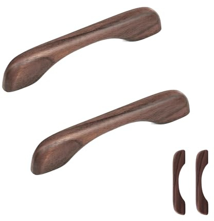 LWZko 2 Pièces Poignées D'Armoire en Bois, Poignée Meuble Bois Foncé, Poignées en Massif, Minimaliste Style Moderne, pour Cuisine, Armoire, Commode, Tiroir (96mm, Noyer Noir)