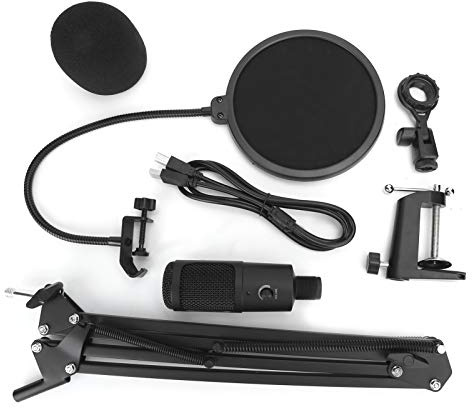 Bvznmilhd Kit audio microfono USB a condensatore A6, set di registrazione audio professionale con staffa, raccolta a forma di cuore per PC portatile, plug and play per cantare, hosting di