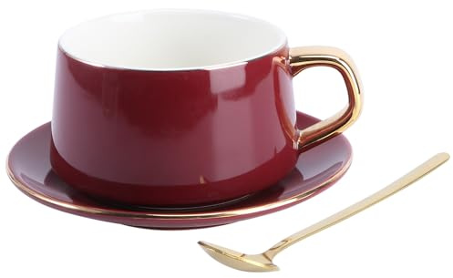 Ipetboom Juego de 2 Tazas de Café de Cerámica Nórdica Platillos Vino Tinto 270 Ml para Té Tarde y Bebidas Calientes en Hogar, Oficina y Cafetería