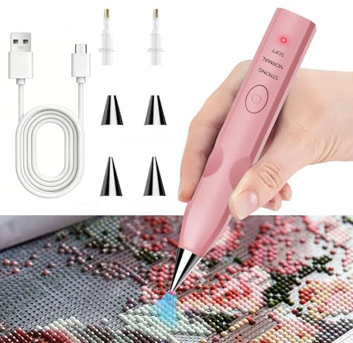 Qibivfo Elektrischer Diamond Painting Stift Kabellos, Wiederaufladbarer Diamond Painting Pen Ohne Wachs, Automatischer Wachsstift mit 4 Spitzen & 3 Saugstufen, Diamond Painting Zubehör Set