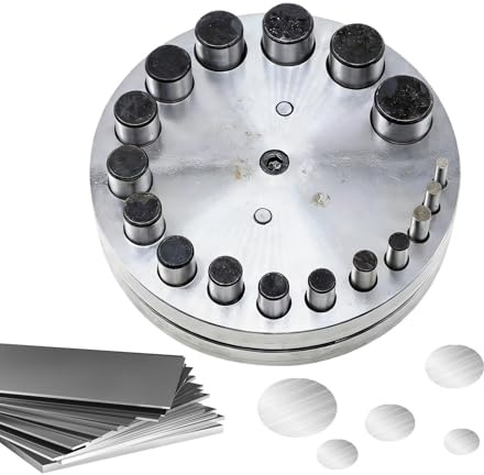 Juego de cortadores de disco - Kit de punzonado y troquelado para joyería de acero al carbono de 17 piezas | Herramienta de corte de metal circular para oro, plata, latón y cobre | Fabricación
