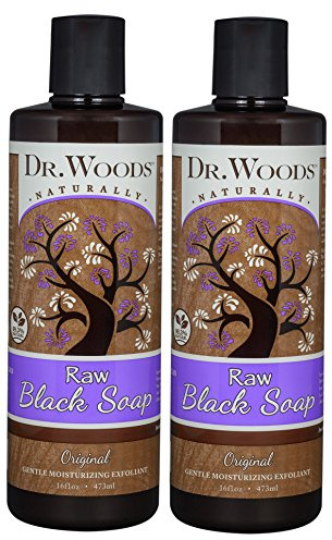 Dr. Woods Raw Liquid Black Soap with Organic Shea Butter, Body Wash for Men and Women, Gentle Exfoliant, Natural Cleanser for Face, Hands, and Body - 16 Fl Oz, Pack of 2