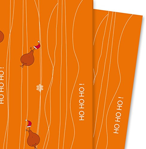 Fröhliches Weihnachtspapier mit schwebenden Hirschen, orange (4 Bögen, 32 x 48 cm) Dekorpapier, Papier zum Einpacken, für tolle Geschenk Verpackung und Überraschungen