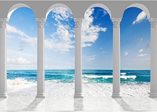 Runa Art Carta da parati fotografica 396 x 280 cm colonne di mare | Vello Decorazione Murale Soggiorno Camera Da Letto | Manifattura tedesca | blu bianco 9047012a