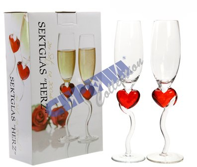 Cepewa Bicchieri da spumante a forma di cuore, in confezione regalo, set da 2 pezzi, da 200 ml, per matrimonio, da spumante, da champagne (1 set da 2 bicchieri da spumante)