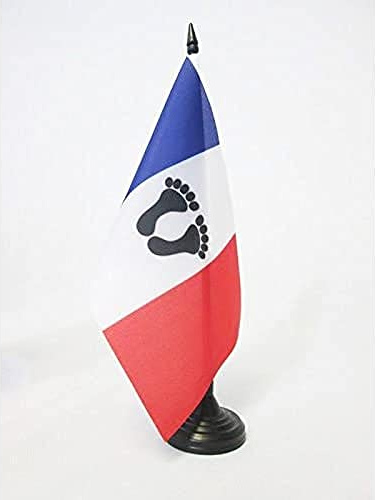 AZ FLAG Drapeau de Table Français d'Algérie 21x14 cm Socle Plastique | Usage intérieur Drapeau de bureau algérien finition cousue et bords renforcés avec mât en plastique et socle en plastique