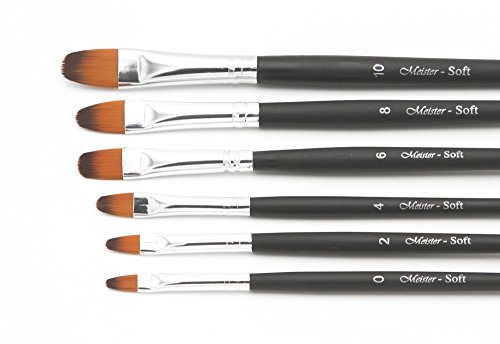 Soft Katzenzungen 6er-Set in den Größen 0 – 10, feine Nylonpinsel für Aquarell und Acylfarben