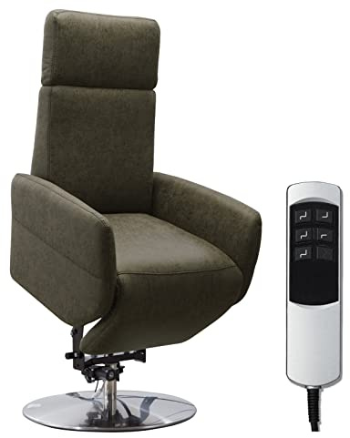 Cavadore TV-Sessel Cobra mit 2 E-Motoren und Aufstehhilfe / Elektrisch verstellbarer Fernsehsessel mit Fernbedienung / Relaxfunktion, Liegefunktion / bis 130 kg / M: 71 x 110 x 82 / Lederoptik Olive
