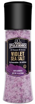 Papa Palermo Grape Infused Violet Sea Salt with Grinder, Kosher, All Natural, No Additives, 12 oz