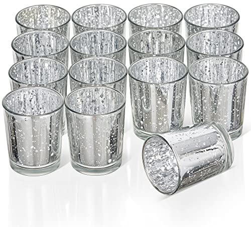 THE TWIDDLERS - Set von 15 Premium gesprenkelten Teelichthaltern - 5x6cm Glas-Kerzenhalter - Heimdekoration, Tischdekoration, Küchenzubehör - Teelichtkerzen für weihnachtliches Ambiente (Silber)