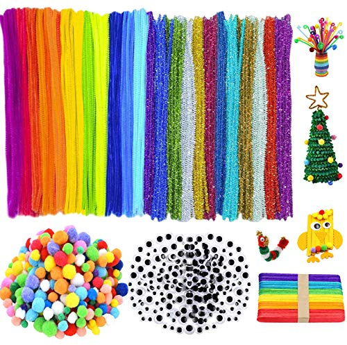 450 PCS Rote Pompons, kreative Bastelarbeiten, Chenille Weihnachten, kreative Kunst DIY, Chenilledraht, Pompom-Ball, Bürsten, Bastelbedarf, selbstklebende Augen, Pfeifenreiniger, geeignet 15+