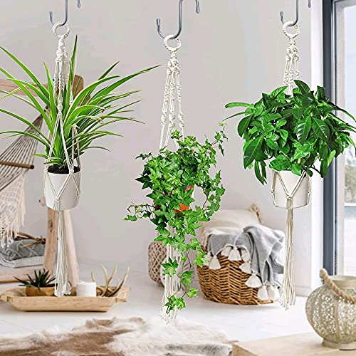 3 Stück Makramee Blumenampel mit 3 Haken, 70cm Hängeampel Blumentopf Pflanzen mit Baumwollseil Boho Deko Hängend Makramee Pflanzenhalter für Innen Außen Balkone Wanddekoration