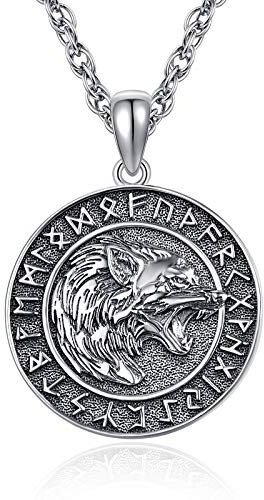 KINGWHYTE Wikinger Halskette für Männer 925 Sterling Silber Kompass Kette Nordische Wikinger Amulett Schmuck Geburtstag Graduierung Geschenke für Vater Sohn Freunde mit Edelstahlkette