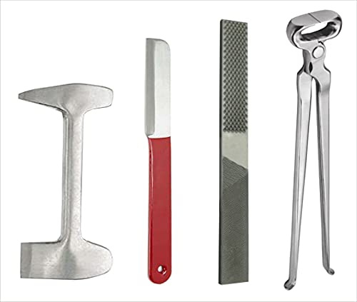 Equinez Tools 4 Pcs Farrier Horse Hoof Care Kit – Includes 12 Inch Hoof Nipper, Hoof Rasp, Hoof Scraper & Buffer | Professional Farrier Tools Set for Horse Hoof Trimming, Cleaning & Maintenance