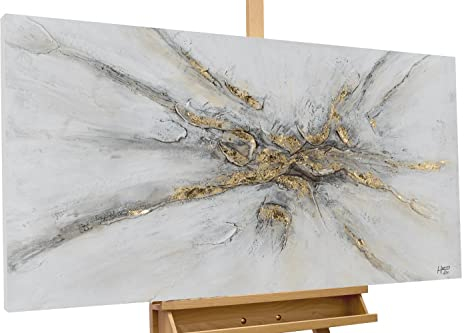 KunstLoft Leinwandbild | 100% HANDGEMALT | 120x60cm | Gemälde 'Silver Miracle' | Abstrakt | Grau Silber | Wandbild Wohnzimmer