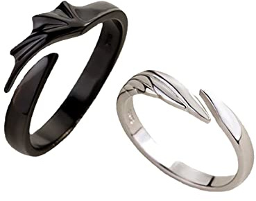 Yowablo Paar passende Ringe für Mann und Frau individuell verstellbar Sonne Mond Ring Set Engel Teufel Drache offene Ringe Paar passende Versprechen Ringe für Freund Freundin Geschenke Mens Rings