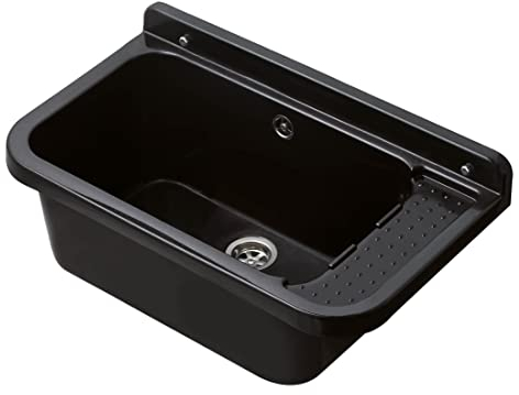 Negrari 2051BNAM Lavandino-Pilozzo a Muro in Resina, Resistente agli acidi, Ideale per luoghi umidi, Esterno, L60 x P34 H21, Nero Glitterato