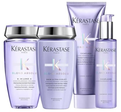 Kérastase, Blond Absolu, Pflegeroutine mit Shampoo, Anti-Gelbstich Haarmaske, Haarspülung und Serum für blondiertes oder natürlich blondes Haar