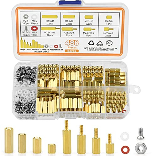 486Stk M2.5 Abstandshalter Hex Distanzhülsen PCB Board/Platinen Männlich Weiblich Gewinde Abstandsbolzen Schrauben Muttern Messing Hex Schraubenmutter Sortiment Kit für Platine Raspberry Pi Mainboard