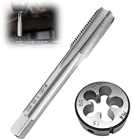 2 Pezzi Set Filiera per Filettatura, M14x1.5mm Maschi per Filettatura, Maschio per Filettare con Dado Tondo, Filiera per la Lavorazione di Fori Passanti, Filo di Riparazione (1)