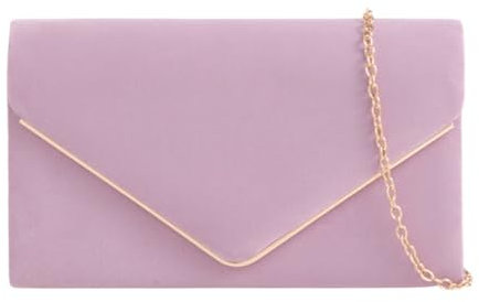 LeahWard Women's Faux Suede Clutch Bag Party Wedding Chain Shoulder Handbag (Lilac)