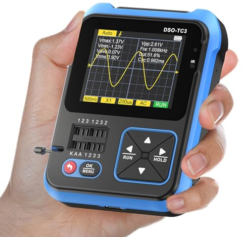 Jadeshay Oscilloscope,Digital Oscilloscope Transistor Tester Signal Generator 3 in 1 Portable Oscilloscope Multimeter DSO-TC3 Mini Oscilloscope 500Khz Bandwidth 10MSa/s Sampling Rate