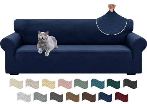 Ystyle Copridivano 4 Posti Con Braccioli, Super Elasticizzato Copri Divano, Copridivano Antigraffio Gatto, Copridivani Antiscivolo Antimacchia, Universale Sofa Cover Moderno, Blu Scuro