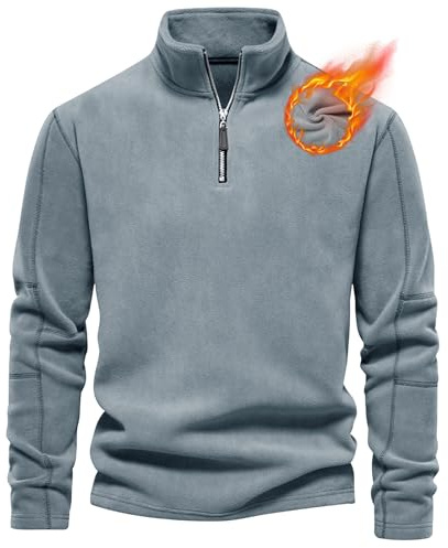Livonmone Pull en polaire pour homme - Micro polaire chaud - Demi-fermeture éclair - Pour l'automne et l'hiver