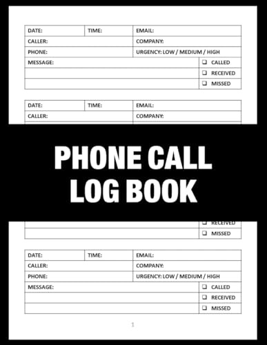 Phone Call Log Book: Record Book For Phone Call | Voicemail Tracker | 120 Numbered Pages | 8.5 x 11 inches