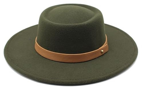 Fengyan Mützen für Damen, Herbst, Winter, Filz, Jazzmütze, britischer Stil, Fedora-Hüte für Damen, Vintage, runde Oberseite, Kirchenhüte, armee-grün, 6 7/8-7 1/8