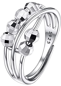 PROSILVER 3er Anillo Dama Plata Ajustable, Anillo Entrelazado de Tres Aros, Anillos Bolas Giratorias