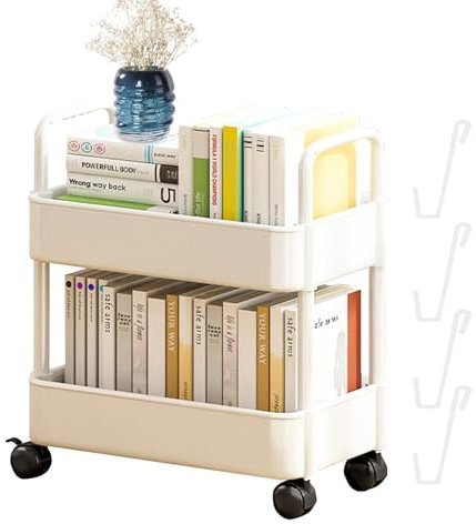 TAOLE Bücherwagen Mit Rollen, 2 Schicht Aufbewahrungswagen Bücherregal Kunststoff Multifunktions Mobile Aufbewahrungsbox Zum Rädern Büro, Wohnzimmer, Küche, Studenten, UTO552DC7R5PPMTNVJ