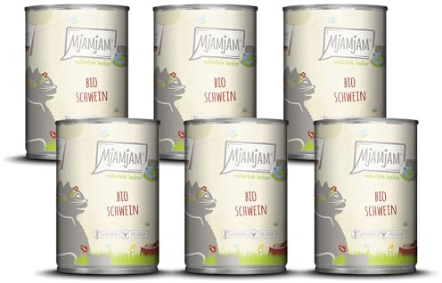 MjAMjAM - Nourriture Humide Premium pour Chats - naturellement délicieux - Bio Porc, Paquet de 6 (6 x 400g), sans céréales avec Extra Viande