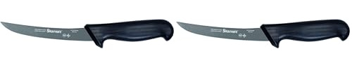 Starrett Professional Stainless Steel Kitchen Boning Knife - Narrow Curved Profile - 6-inch (150mm) - Black Handle (Pack of 2)