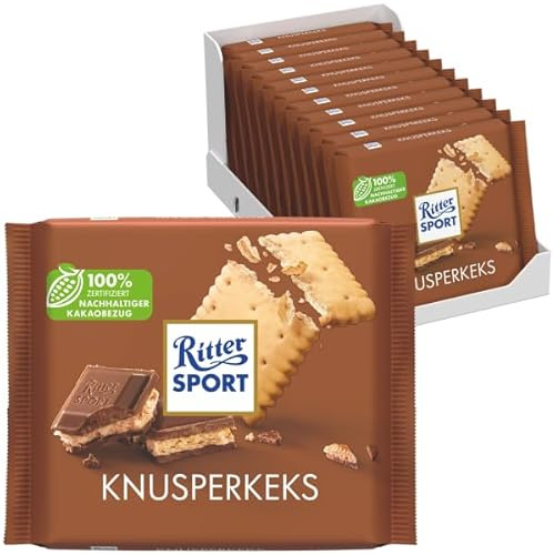 Ritter Sport Knusperkeks, knusprige Keks-Tafel mit feiner Vollmilchschokolade, zarter Butterkeks trifft cremige Schokolade, perfekt zum Naschen und Genießen, Geschenkidee, 11 x 100 g