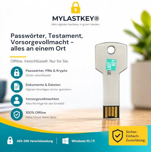 Digitale Vorsorge (USB) | Testament, Patientenverfügung & Vorsorgevollmacht | Verschlüsselter USB Stick | Vorsorge-Ratgeber (PDF) | Nachlass Manager & Organizer | Offline Passwort-Safe | Krypto Seeds