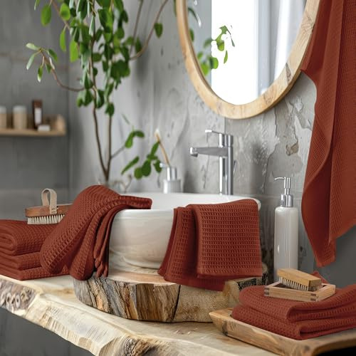 Set Asciugamani Da Bagno Nido D'ape In Puro Cotone Asciugamano Super Assorbenti Asciugatura Extra Rapida Morbidi Telo Doccia Salvietta Viso Salviette Ospite Lavette Nido Ape - Terra - 3 Pezzi