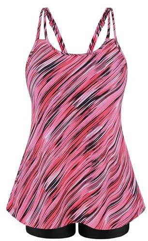 NIeyook Womens Bathing Suit Plus Size Swimsuit Top with Boyshorts Two Piece Long Torso Tankini Ladies Swimsuits Modest Swimwear Red Meteor Shower 24W/6XL