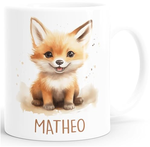 SpecialMe® Kindertasse aus Keramik personalisiert mit Namen Tiermotive Katze Hund Pferd Geschenk für Jungen Mädchen Weiss standard